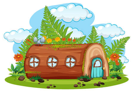 Fantasy log house isolated on white background illustrationのイラスト素材