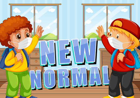 New Normal with students keeping social distancing illustrationのイラスト素材