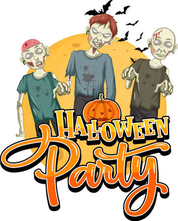 Halloween Party with Creepy zombies illustrationのイラスト素材