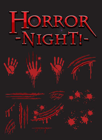 Horror Night text design with bloody hand prints illustrationのイラスト素材