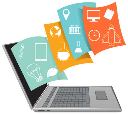 Laptop computer with academic icon on white background illustrationのイラスト素材