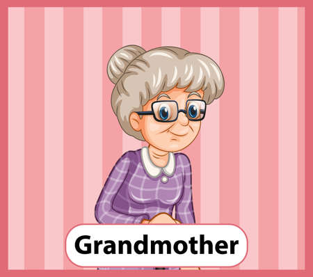 Educational English word card of grandmother illustrationのイラスト素材