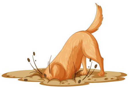 Dog digging dirt on white background illustrationのイラスト素材