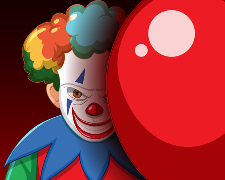 Creepy clown smiling with red balloon illustrationのイラスト素材