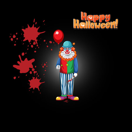 Happy Halloween word logo with creepy clown illustrationのイラスト素材