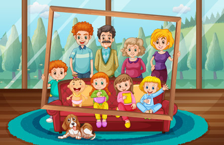 Happy family taking photo together illustrationのイラスト素材
