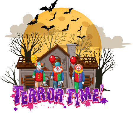Terror Time text design with Haunted House illustrationのイラスト素材