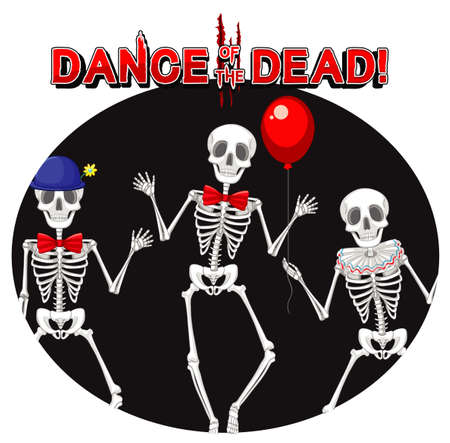 Dance of the dead with skeleton ghosts illustrationのイラスト素材