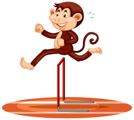 Monkey jumping over hurdles cartoon character  illustrationのイラスト素材