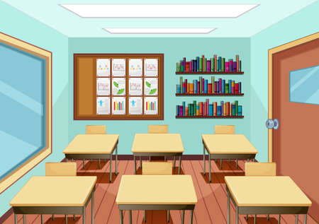 Classroom interior design with furniture and decoration illustrationのイラスト素材