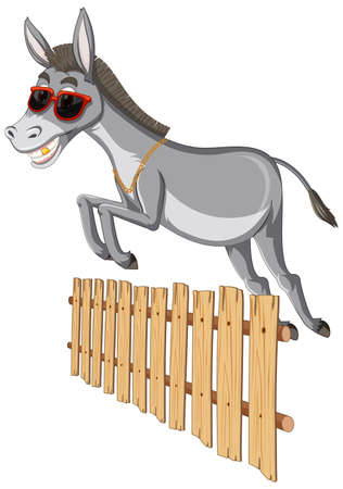 Donkey jumping over a fence illustrationのイラスト素材