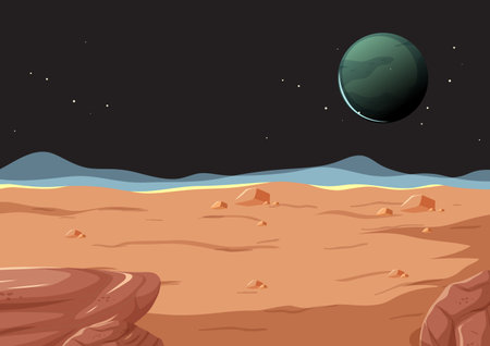 Outer space surface landscape with planet illustrationのイラスト素材