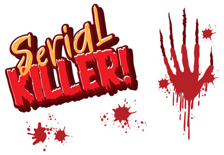 Serial killer text design with bloody handprint illustrationのイラスト素材