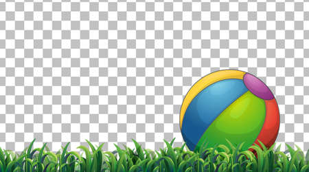 Beach ball on the grass field on transparent background illustrationのイラスト素材