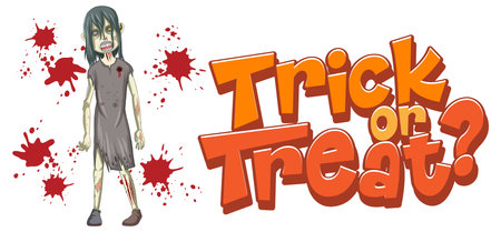 Trick or Treat text design with creepy zombie illustrationのイラスト素材