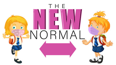 The New Normal with children keep social distancing illustrationのイラスト素材