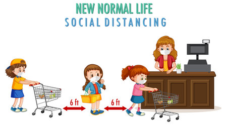 New normal life with people wearing face mask in public illustrationのイラスト素材