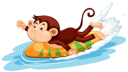 Monkey on surfboard cartoon character  illustrationのイラスト素材