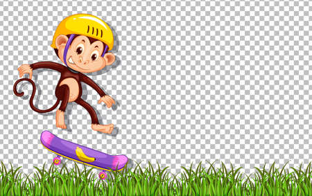 Monkey playing skateboard on transparent background illustrationのイラスト素材
