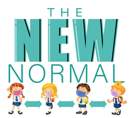 New Normal with people keeping social distancing illustrationのイラスト素材
