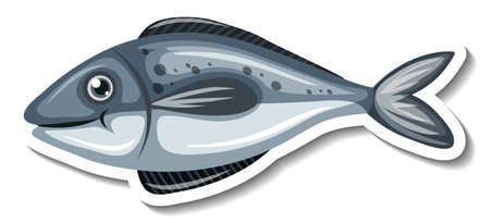 Sticker template with a fish in cartoon style isolated illustrationのイラスト素材