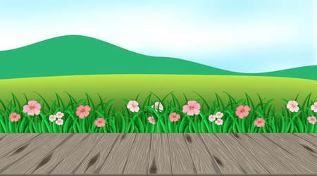 Beautiful outdoor nature scene background view from porch illustrationのイラスト素材