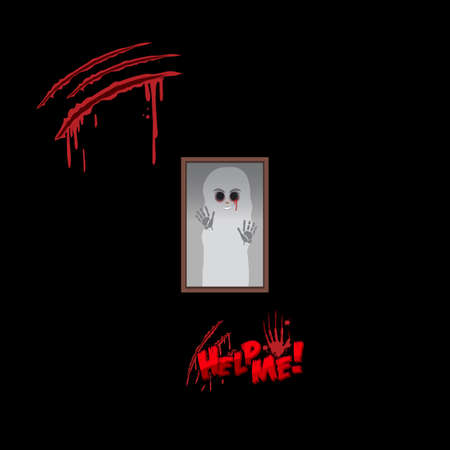 Help me font with bloody scratch and ghost photo illustrationのイラスト素材