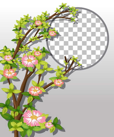 Round frame transparent with pink flower branch template illustrationのイラスト素材