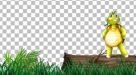 Turtle on the grass field on transparent background illustrationのイラスト素材