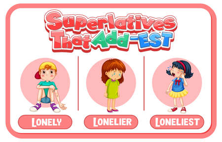 Comparative and Superlative Adjectives for word lonely illustrationのイラスト素材