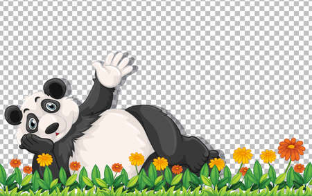 Panda bear laying on green grass on transparent background illustrationのイラスト素材