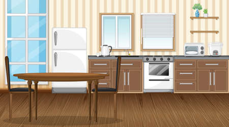 Dining room with kitchen interior design  illustrationのイラスト素材