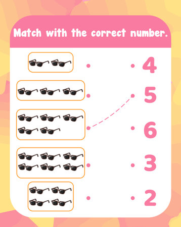 Count and match numbers math worksheet template illustrationのイラスト素材