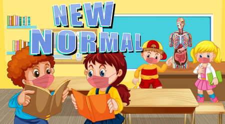 New Normal with Students in the classroom illustrationのイラスト素材