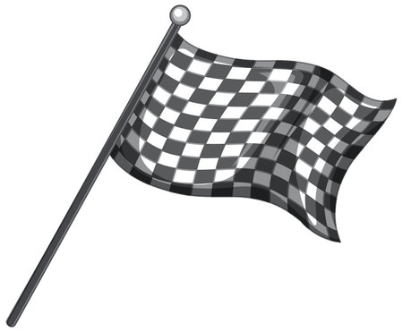Black and white grid flag with pole on white background illustrationのイラスト素材