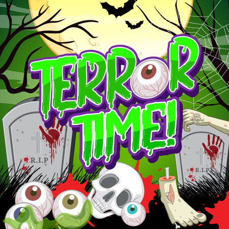 Terror time halloween poster with scary element illustrationのイラスト素材