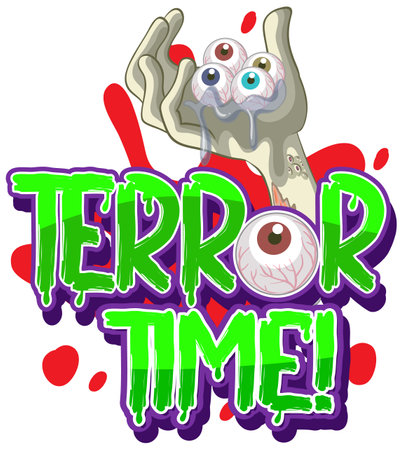 Dripping green blood style with Terror Time word and creepy eye illustrationのイラスト素材