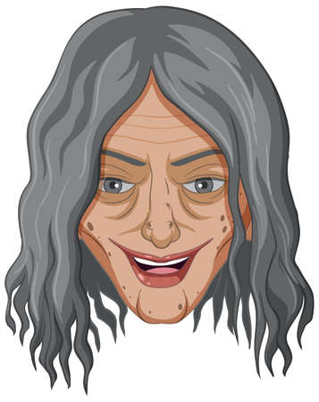 Wicked old witch face on white background illustrationのイラスト素材