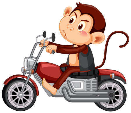 Monkey rides motorcycle cartoon character  illustrationのイラスト素材