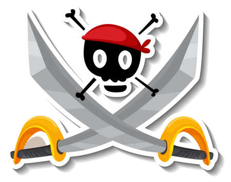 Sticker template with cross sword and skull crossbones illustrationのイラスト素材