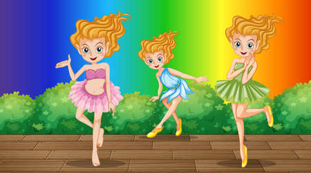 Fairies cartoon character on rainbow gradient background illustrationのイラスト素材