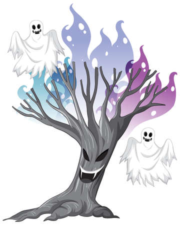 Scary ghost with white spirit ghost illustrationのイラスト素材