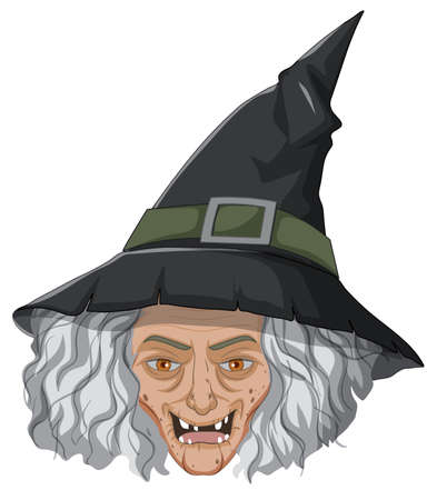 Wicked old witch face on white background illustrationのイラスト素材