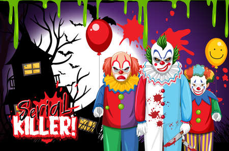 Scary clown holding balloon on  illustrationのイラスト素材