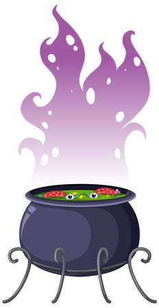 Witch potion pot with purple smoke  illustrationのイラスト素材