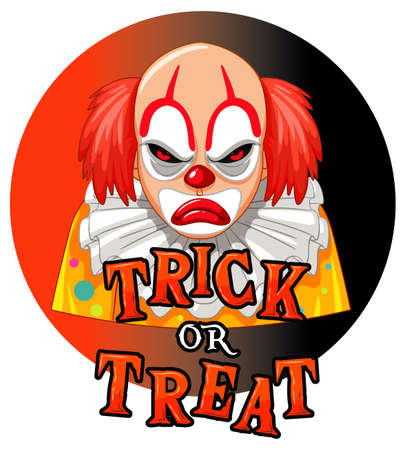 Trick or Treat badge with two creepy clowns illustrationのイラスト素材