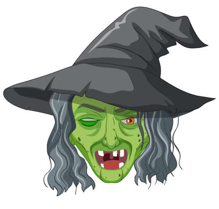 Wicked old witch face on white background illustrationのイラスト素材