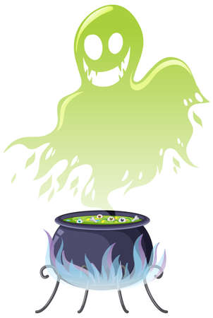 Green ghost spirit with potion pot illustrationのイラスト素材