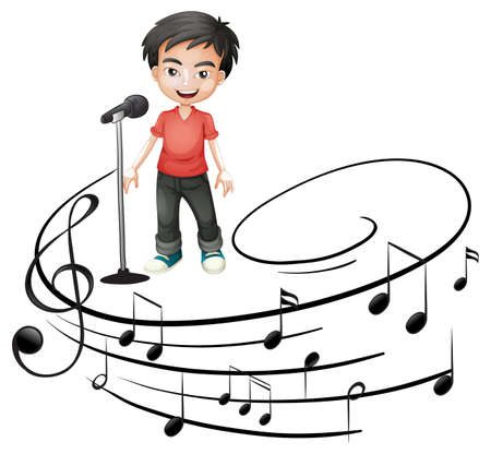 Doodle cartoon character of a singer man singing with musical melody symbols illustrationのイラスト素材