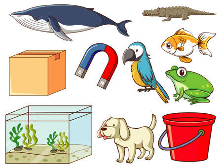 Set of various animals and objects illustrationのイラスト素材